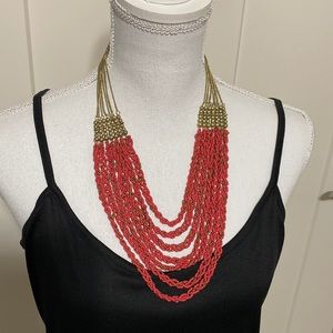 NWT BALLET Coral and Gold Beaded Necklace
